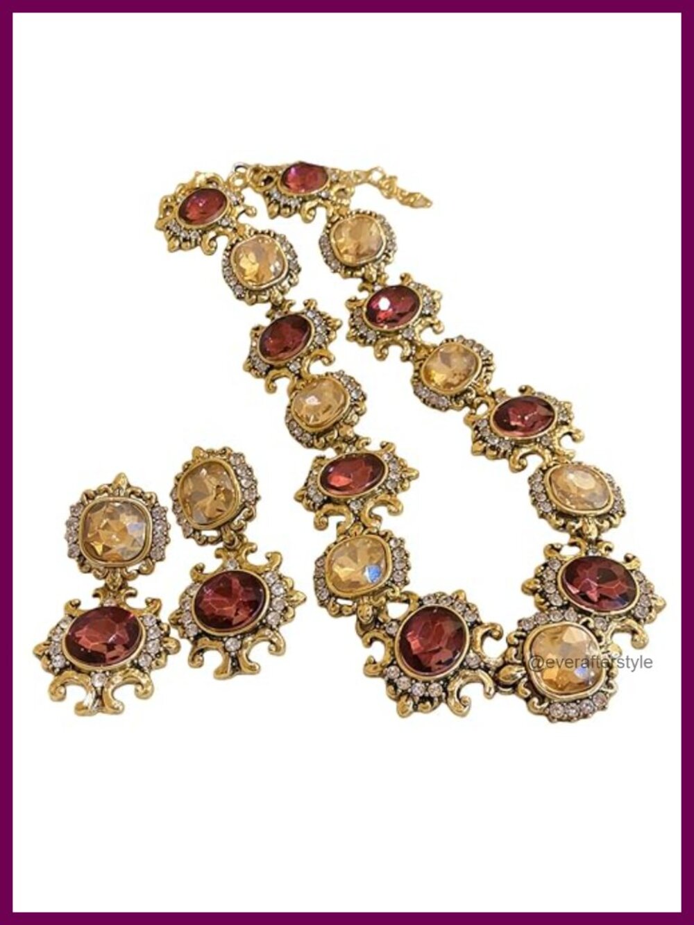 Chunky Rhinestone Gold Tone Jewelry Set with Cubic Zirconia Stones for Wedding